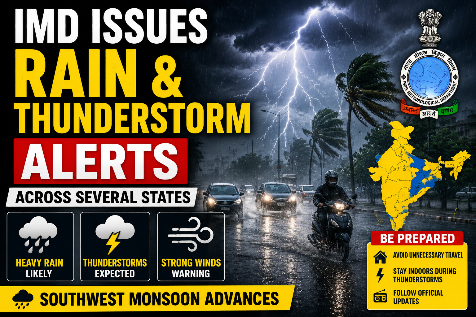 IMD Issues Heavy Rain and Thunderstorm Alert Across Several States