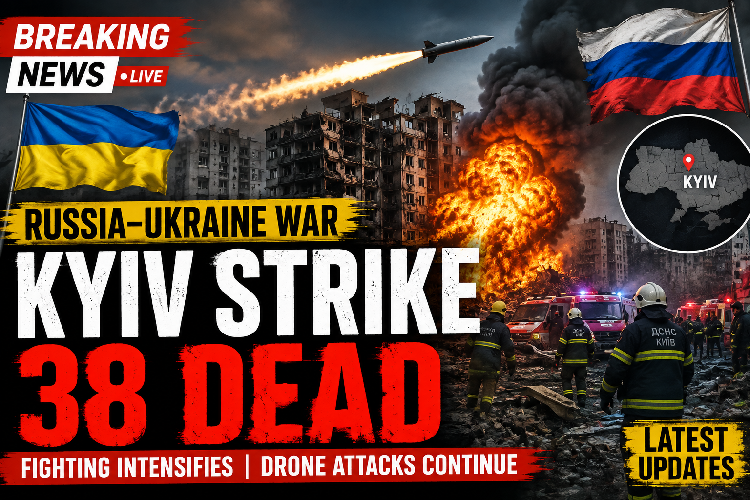 Russia–Ukraine War Escalates: Deadly Kyiv Strike Leaves 38 Dead | Latest World News